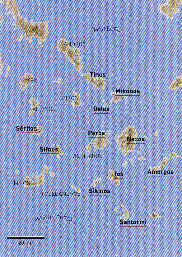 Zoom sobre las islas Cícladas